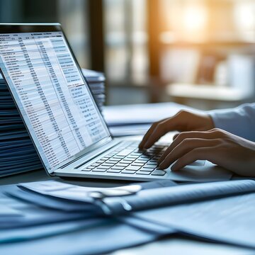 A medical coder's workspace, showcasing a laptop with a spreadsheet of billing codes and medical terminology, highlighting the importance of accurate coding.