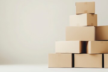 Obraz premium stacked cardboard boxes on a plain isolated, symbolizing logistics and packaging , ai