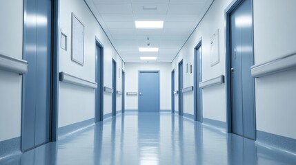 Fototapeta premium Hospital Corridor with Doors and Bright Lights