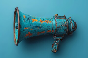 Loudspeaker against blue background signifying exciting news alerts and announcements