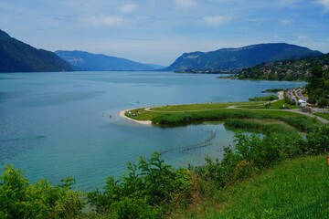 Day view of Aix-Les-Bains in summer, a resort spa town on Lac du Bourget lake in Savoie, Alps,...