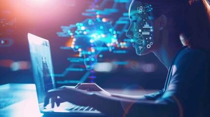 E learning technology concept. AI and machine learning enhance personalised learning. Technology course, teaching, business training. e-learning, online education, education, internet learning.