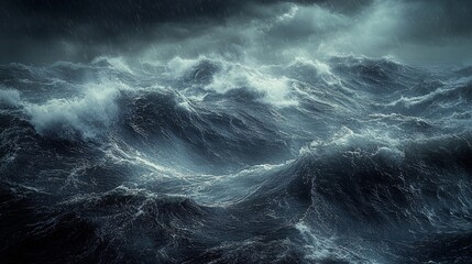 A Stormy Sea With Large Waves and Rain
