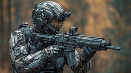 Fototapeta premium Futuristic Soldier in Combat Gear