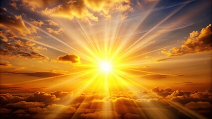 Radiant sun casting a warm golden glow in the evening sky , golden hour, sunset, sky, glowing, radiant, warm, sun rays