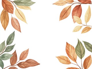 Naklejka premium Fall foliage frame, abstract element, gradient color scheme, warm earth tones, isolated on white background