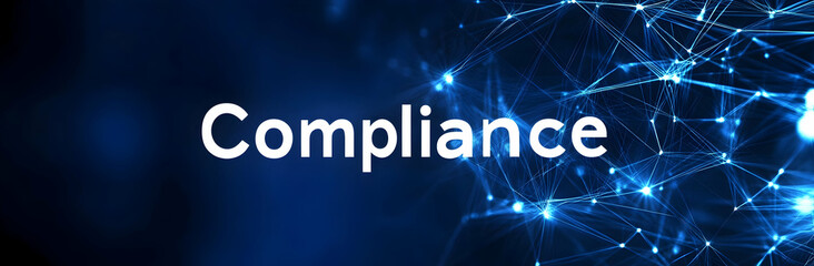 "Compliance" text on abstract blue banner background    