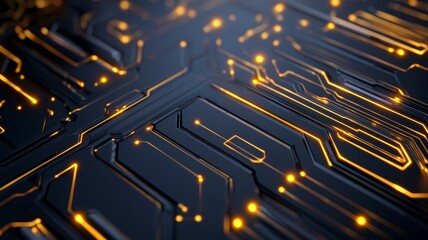 A close up of a circuit board with many small yellow lines