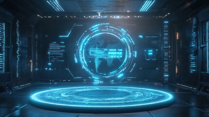 Futuristic Room with a Hologram of the Earth
