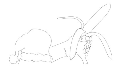 One continuous line of Santa Claus hat with banana. Thin Line Illustration vector concept. Contour Drawing Creative ideas.