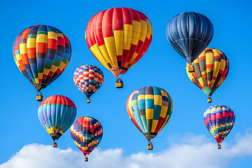 Naklejka premium Colorful hot air balloons floating against a clear blue sky.