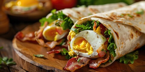 Bacon Egg and Salad Filled Whole Meal Wraps