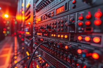 Obraz premium Telecommunications center featuring server equipment, network switches, and cloud technologies