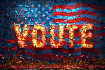 Vote displayed against american flag background for us presidential election awareness