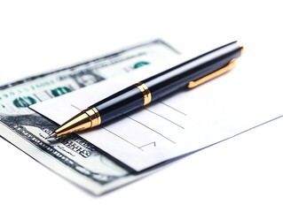 Loan repayment slip clipart, payday finance, watercolor illustration, sharp edges, paper slip with pen, isolated on white background