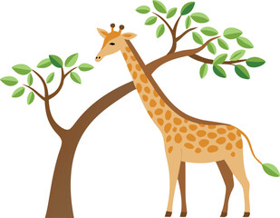 A giraffe is standing in front of a tree