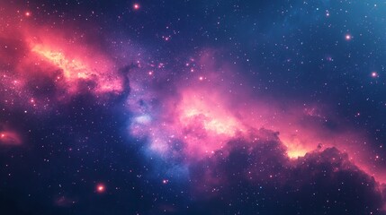 Fototapeta premium A Cosmic Landscape of Pink and Blue Nebulae with Stars
