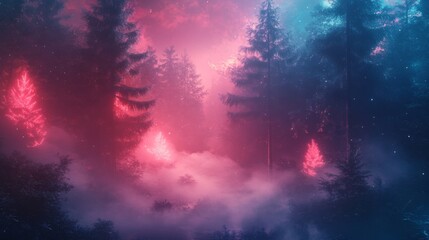Obraz premium Ethereal Glow in a Foggy Forest