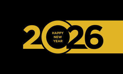 2026 Happy New Year Lettering on Black Background.