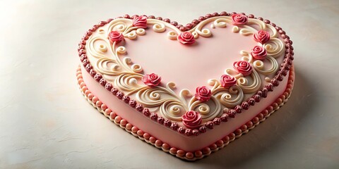 Fototapeta premium Heart shaped cake with intricate designs and decorations, perfect for romantic occasions