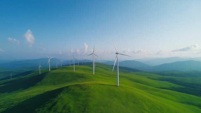 wind farm on a rolling green hill
