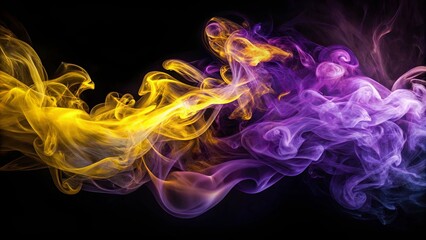 Obraz premium Abstract purple and yellow swirling smoke creating visually dynamic effect for stock photo
