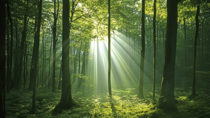 Bright rays illuminating a forest