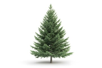Obraz premium A tall, green fir tree with a thick trunk and lush branches, isolated on a white background.