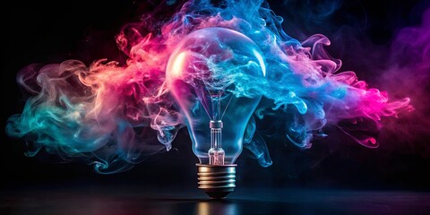Fototapeta premium A whimsical light bulb emitting a colorful pink and blue cloud of smoke