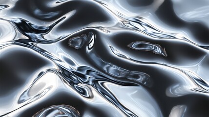 Obraz premium Close up texture of liquid shiny metal in silver gray color with highlights and shimmers. - ai