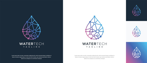 Water drop technology logo design vector concept. Water technology logo symbol icon