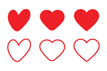 Outline Heart, love, romance or valentine's day red heart. Heart vector icons. Artistic red heart love symbols isolated editable vector.