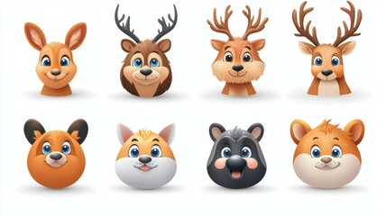 Fototapeta premium A collection of cartoon animal faces, including a bear, a cat, and a deer