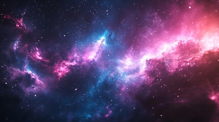 Naklejka premium Cosmic Nebula with Pink and Blue Hues