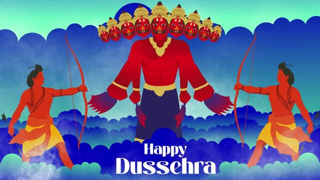 illustration of a ord rama killing ravana in dussehra navratri festival of india poster,Dussehra,Vijayadashami .mp4