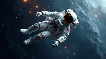 Fototapeta premium A man in a spacesuit is floating in space