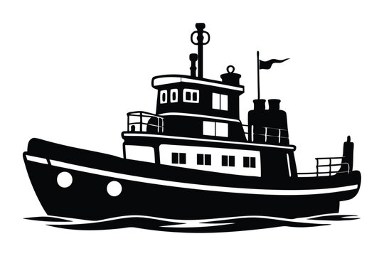 recommend clip art: Tugboat silhouette illustration on black and white