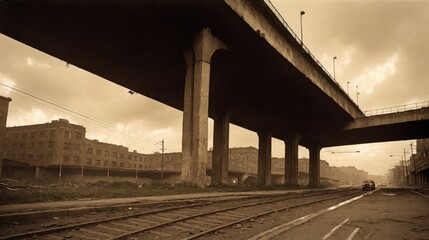 Generative AI, Abandoned Urban Overpass in Sepia Tone
