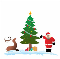 Christmas icon illustration, Santa and fir tree