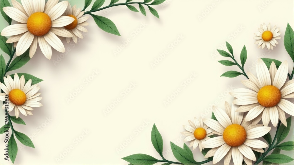 Sticker A white background with a flowery border and a bunch of white daisies