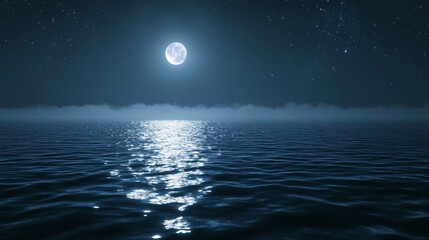 Fototapeta premium Full Moon Reflected on a Calm Sea at Night
