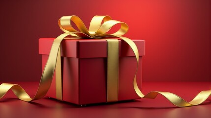 A red box with gold ribbon on top of a red background