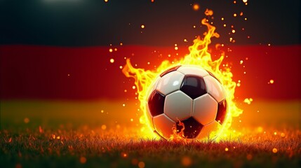 Naklejka premium A soccer ball is on fire on a field