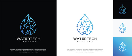 Water drop technology logo design vector concept. Water technology logo symbol icon