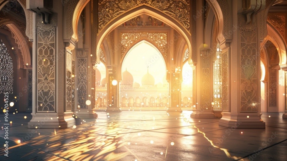 Sticker Golden Mosque Interior at Sunset