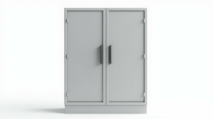 Naklejka premium A large gray cabinet with two doors and black handles