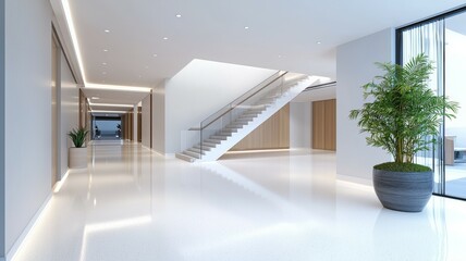 Fototapeta premium A large, open space with a staircase leading up to a balcony