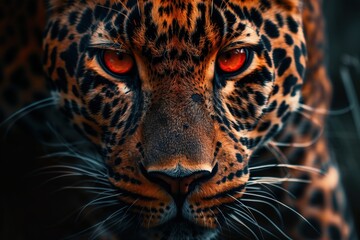 the face of a leopard with red eyes