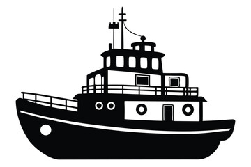 Tugboat silhouette illustration on black and white