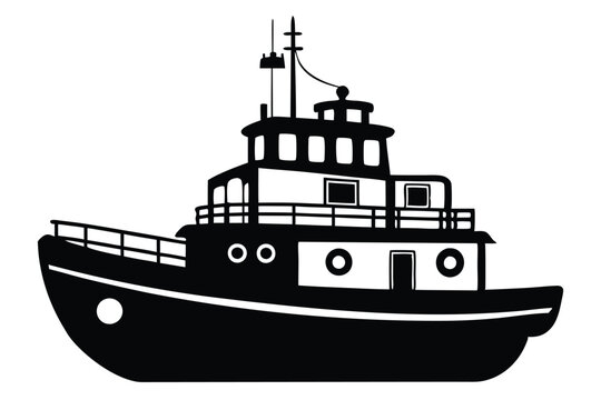 recommend clip art: Tugboat silhouette illustration on black and white